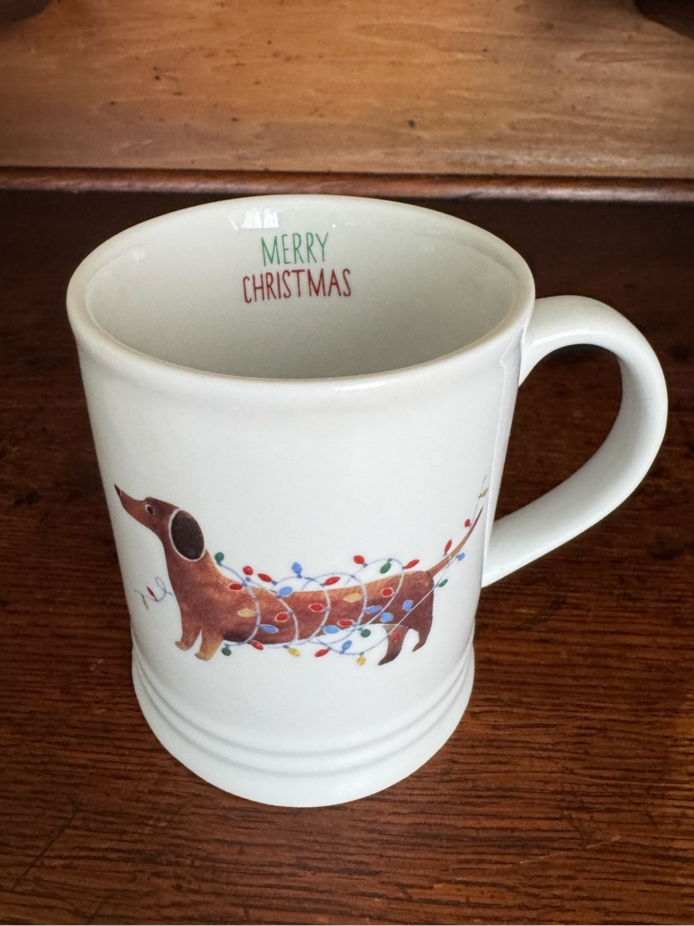 Fringe Studio Christmas Dachshund Holiday Lights Mug Brown Wiener Dog Festive